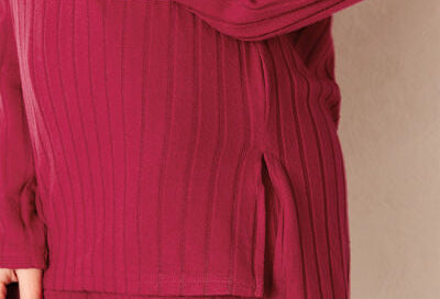 Basic Bae Full Size Ribbed Round Neck High-Low Slit Top and Pants Set