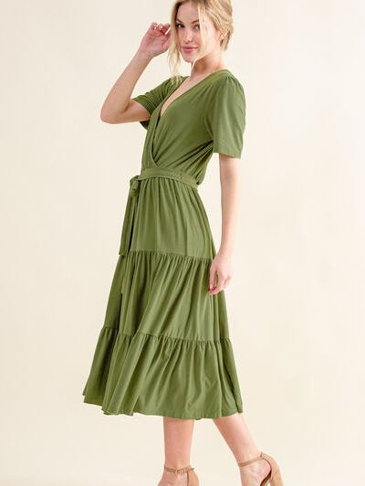And The Why Soft Short Sleeve Tiered Midi Dress - Stormyjay