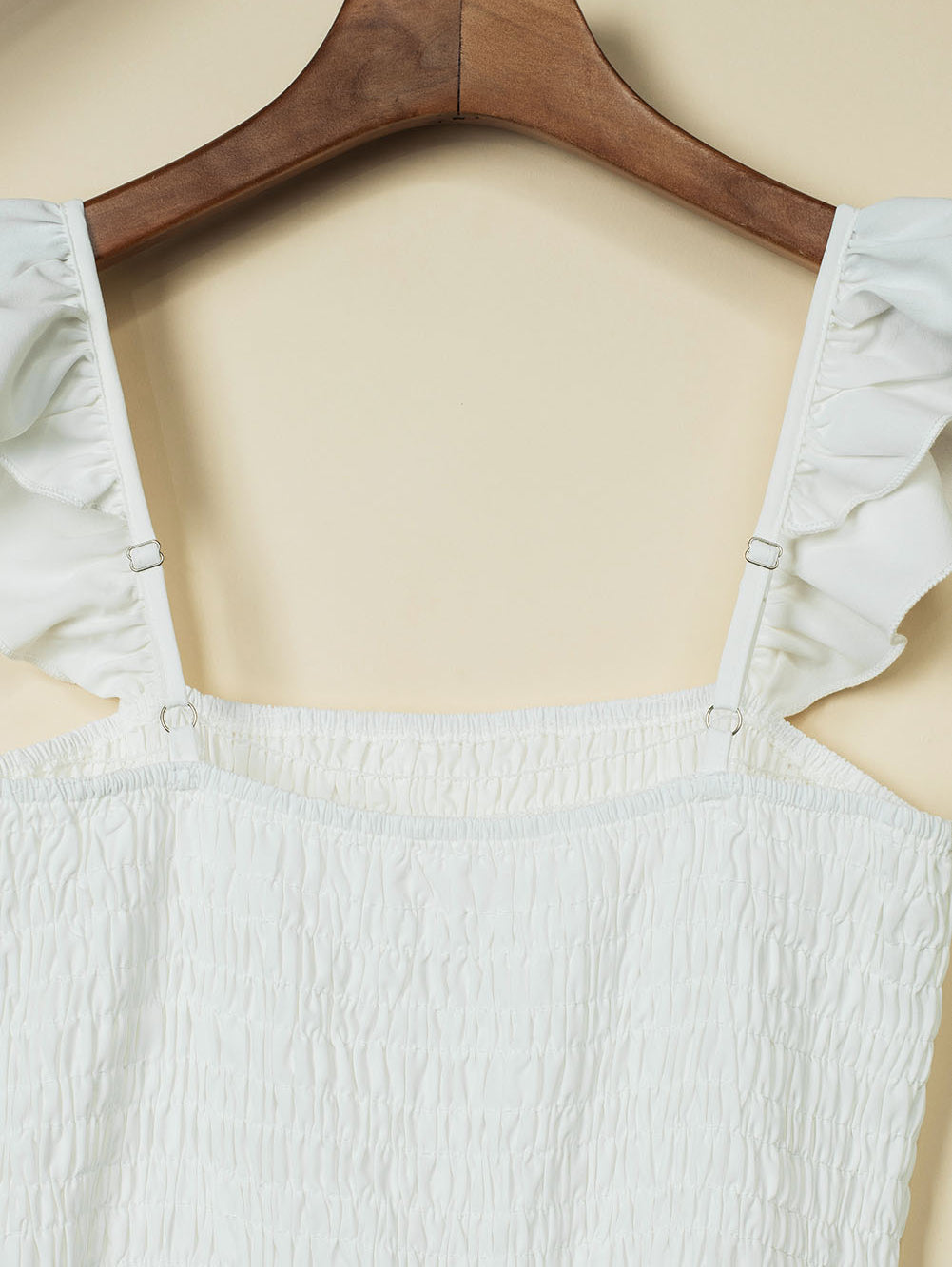 Apricot Smocked Ruffle Strap Pocket Wide Leg Jumpsuit - Stormyjay