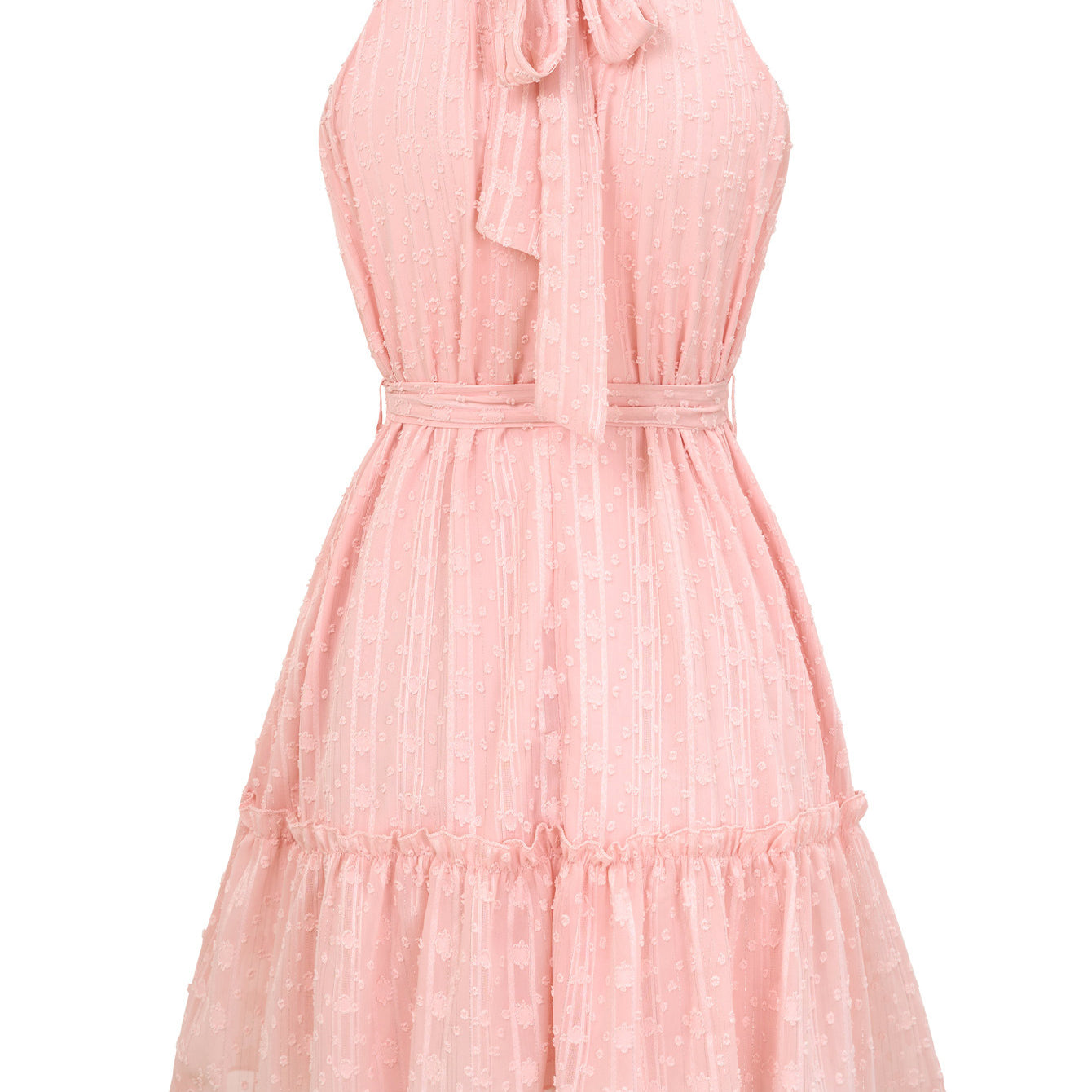 Solid Color Halterneck Dress Summer Casual Lace Tie Waist Womens Clothing New Fashion Vacation Beach Dresses - Stormyjay
