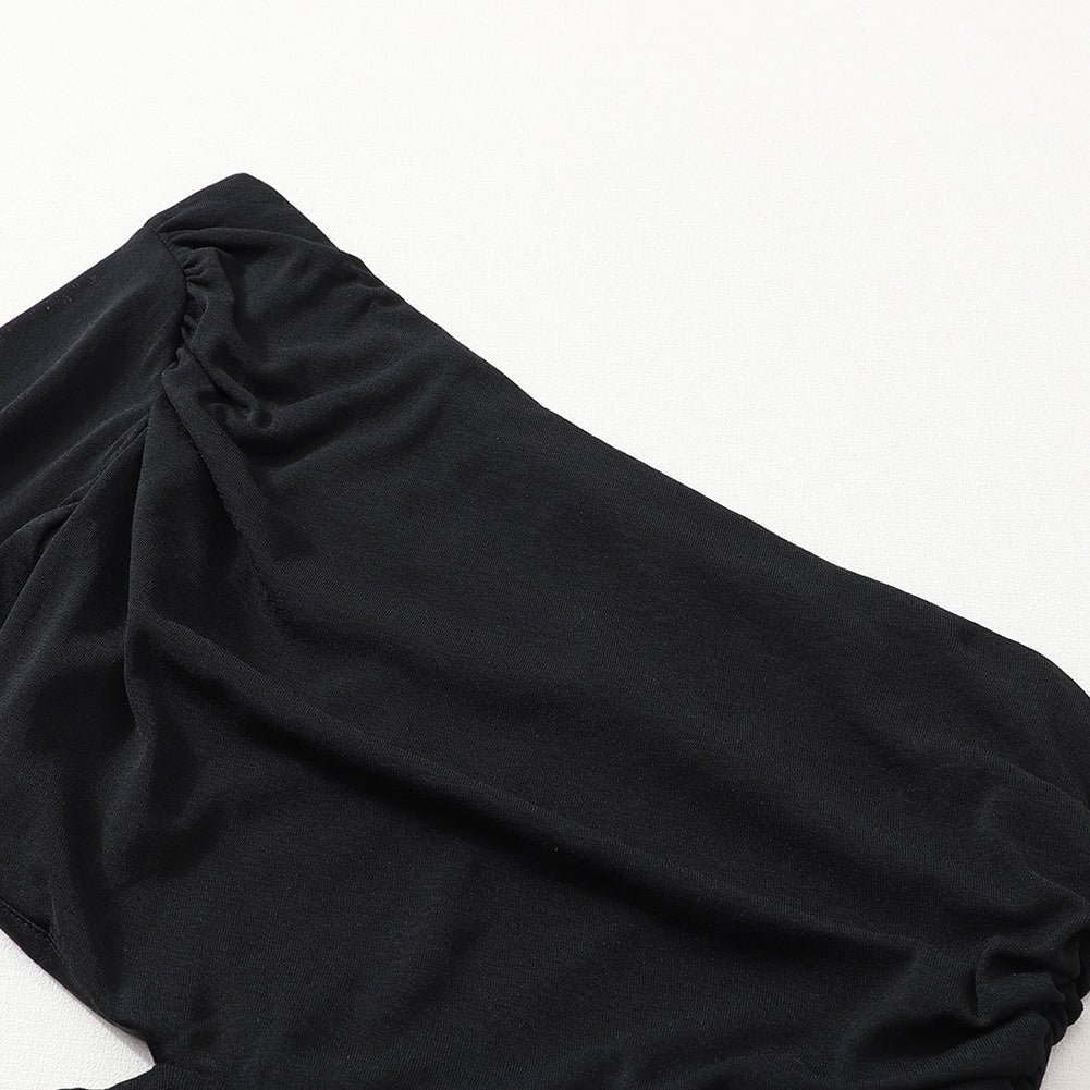 Black  Asymmetric One Shoulder Cutout Bodycon Dress - Stormyjay