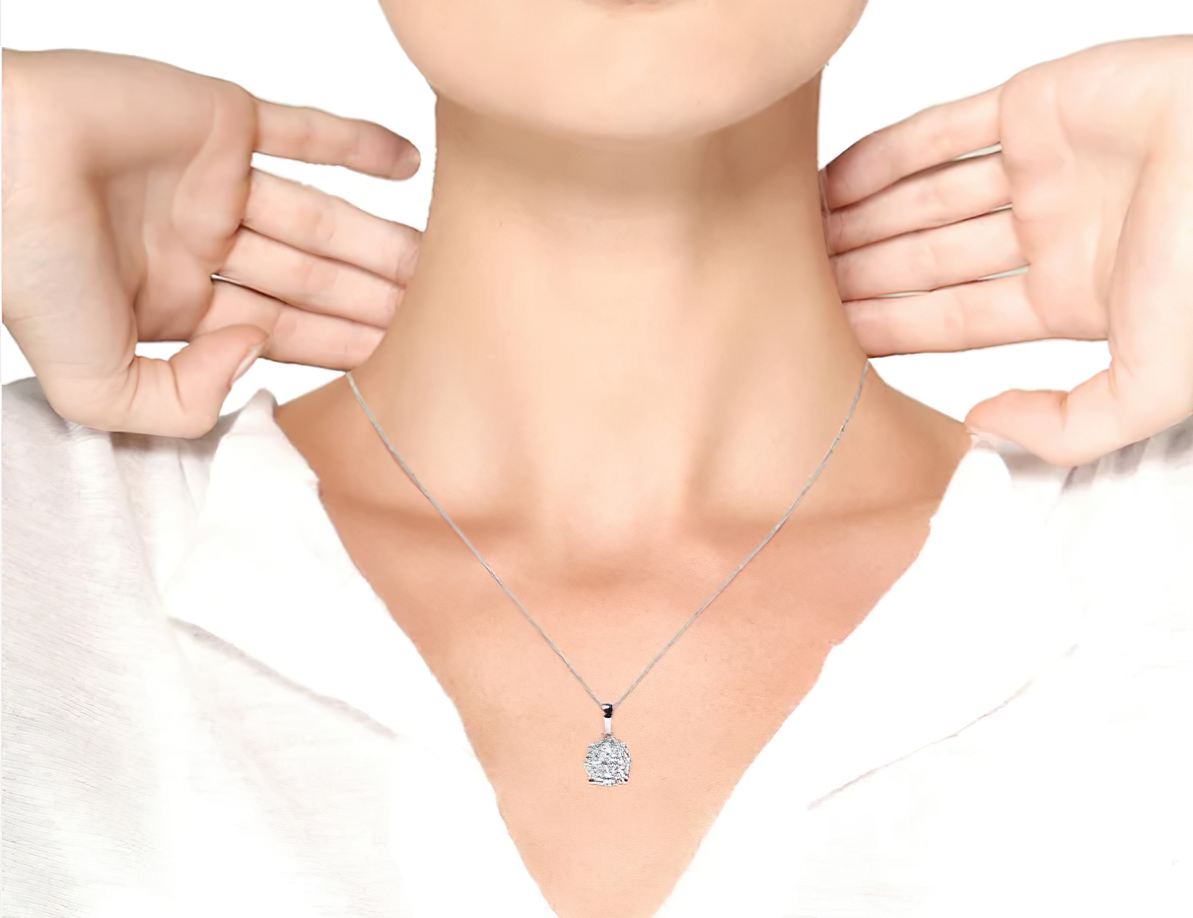 14k White 1.00 Cttw Lab Grown Diamond Cluster Pendant 18" Necklace (G-H Color, VS1-VS2 Clarity) - Stormyjay