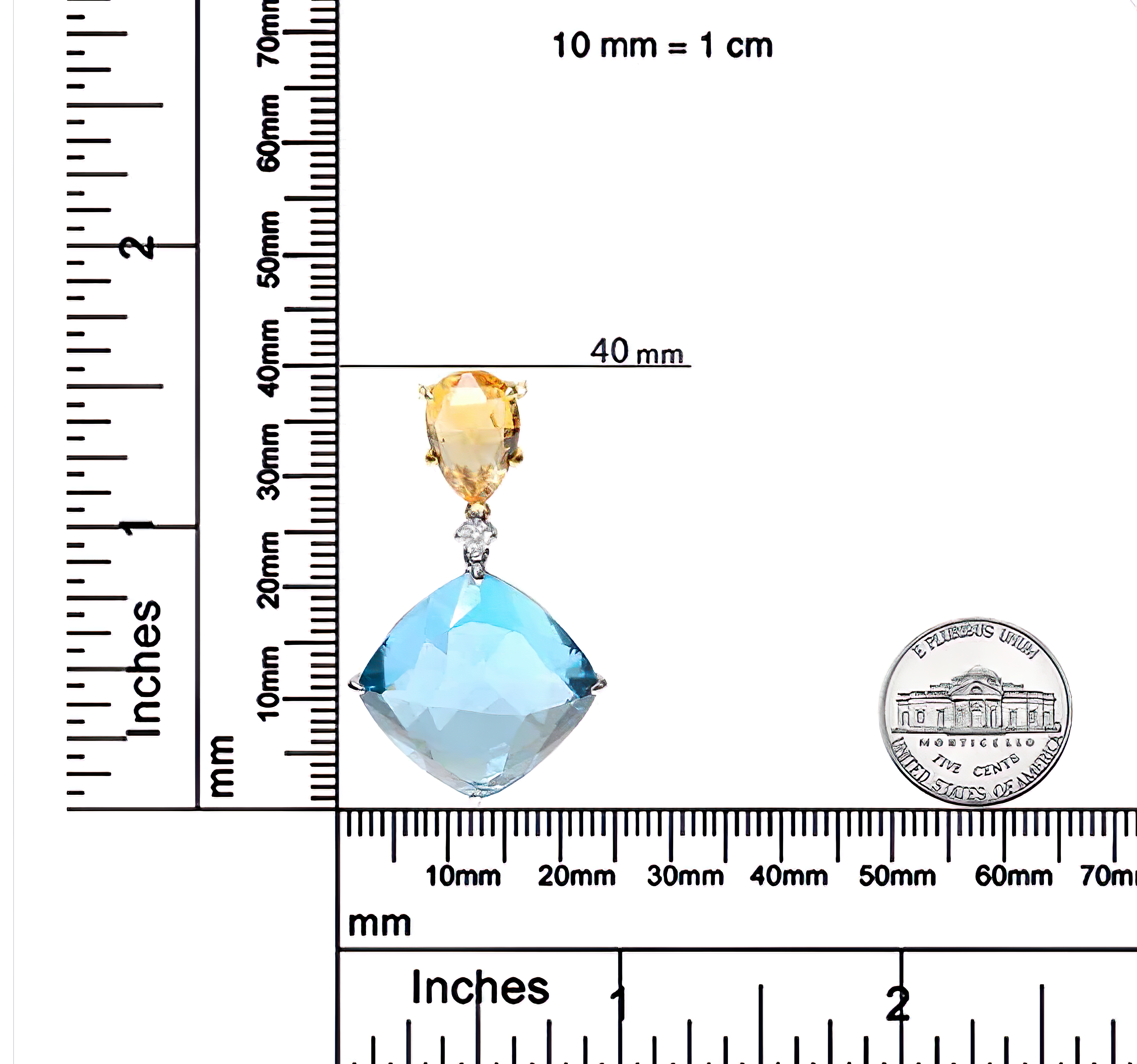 18K White and Yellow Gold Diamond Accent and Pear Cut Lemon Quartz and Cushion Cut London Blue Topaz Gemstone Dangle Drop 18" Pendant Necklace (G-H Color, SI1-SI2 Clarity) - Stormyjay