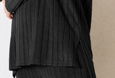 Basic Bae Full Size Ribbed Round Neck High-Low Slit Top and Pants Set