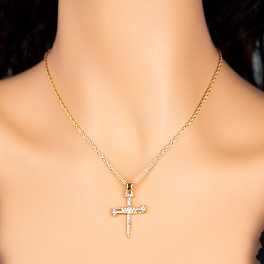 Nail shape cross pendant necklace with rope chain - Stormyjay