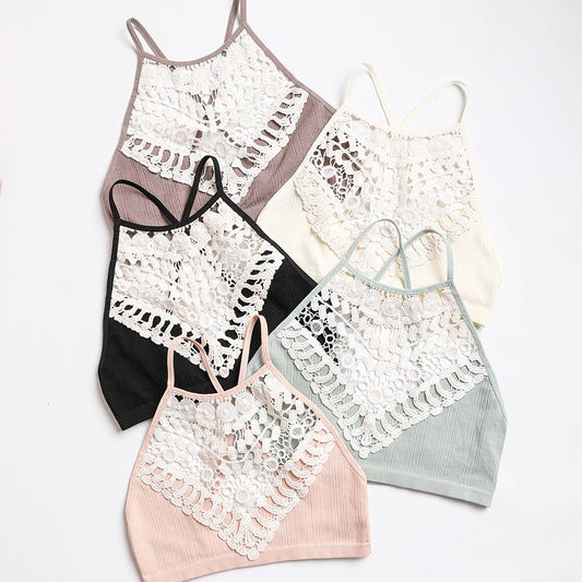 Crochet Lace High Neck Bralette - Stormyjay