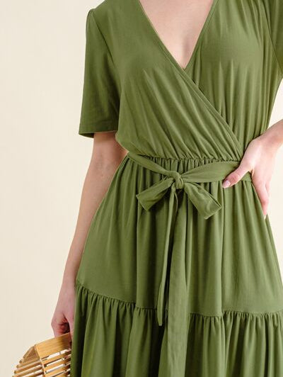 And The Why Soft Short Sleeve Tiered Midi Dress - Stormyjay