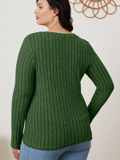 Basic Bae Full Size Ribbed V-Neck Long Sleeve T-Shirt - Stormyjay