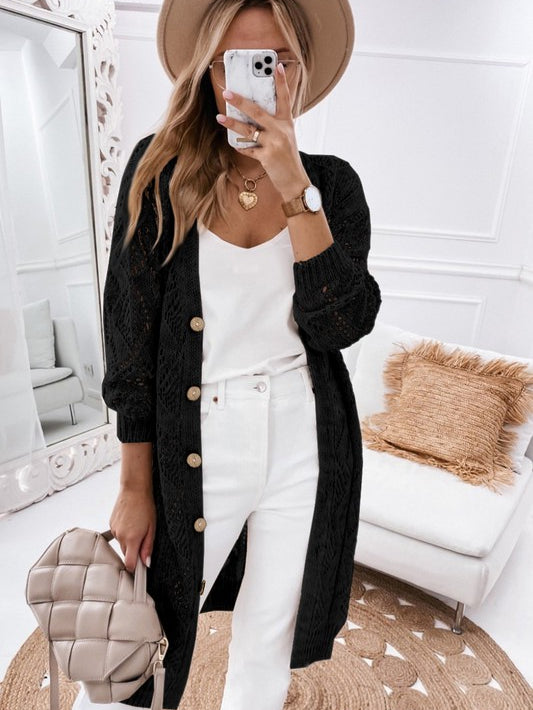 Eyelet sweater button cream black pink cardigan - Stormyjay