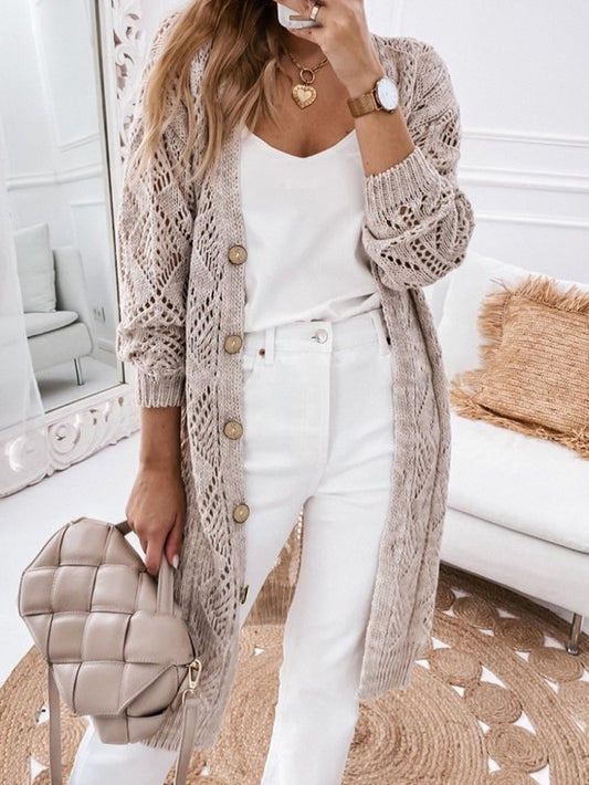 Eyelet sweater button cream black pink cardigan - Stormyjay