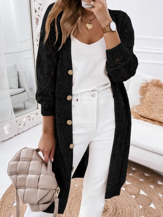 Eyelet sweater button cream black pink cardigan - Stormyjay