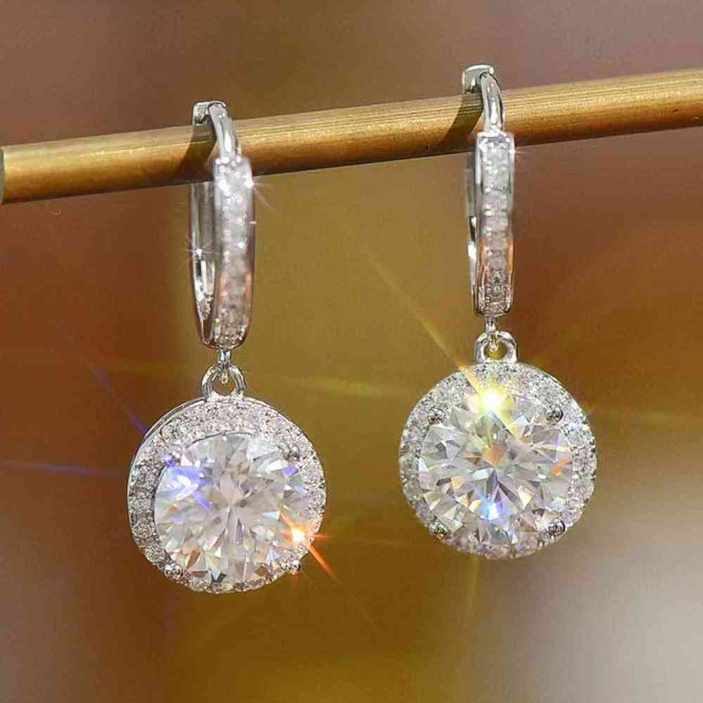 2 Carat Moissanite Round Drop Earrings