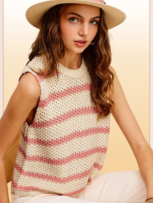 Chunky Stripe Sleeveless Sweater Top - Stormyjay