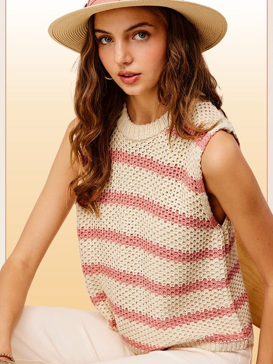 Chunky Stripe Sleeveless Sweater Top - Stormyjay