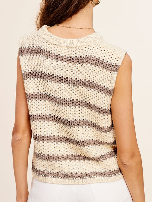 Chunky Stripe Sleeveless Sweater Top - Stormyjay