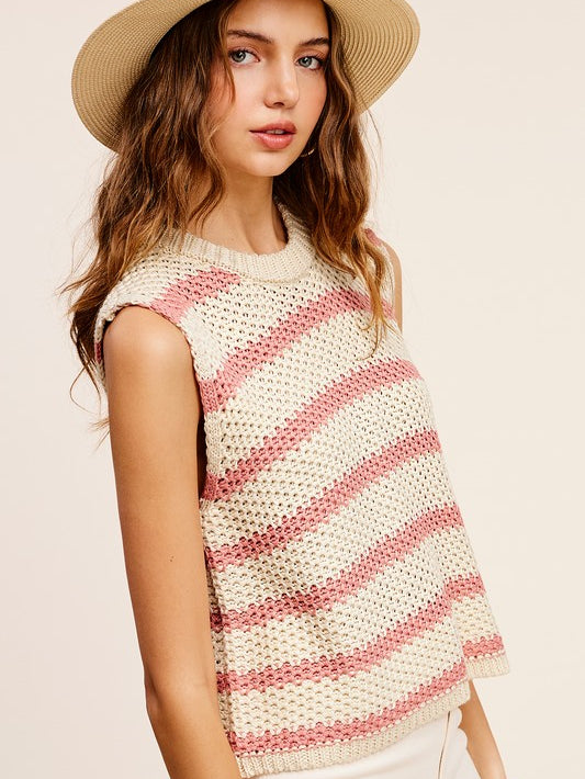 Chunky Stripe Sleeveless Sweater Top - Stormyjay