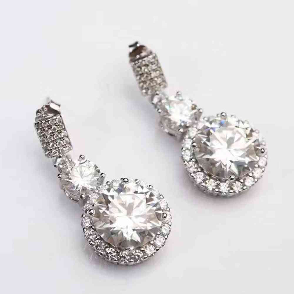 12 Carat Moissanite Platinum-Plated Drop Earrings