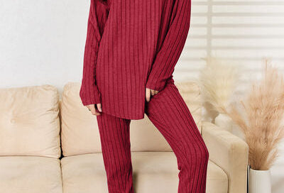 Basic Bae Full Size Notched Long Sleeve Top and Pants Set