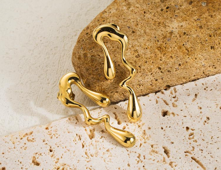 1 pair classic style solid color plating stainless steel 14k gold plated ear studs - Stormyjay