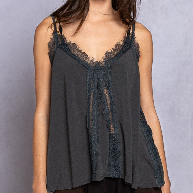 POL Lace Detail V-Neck Cami - Stormyjay