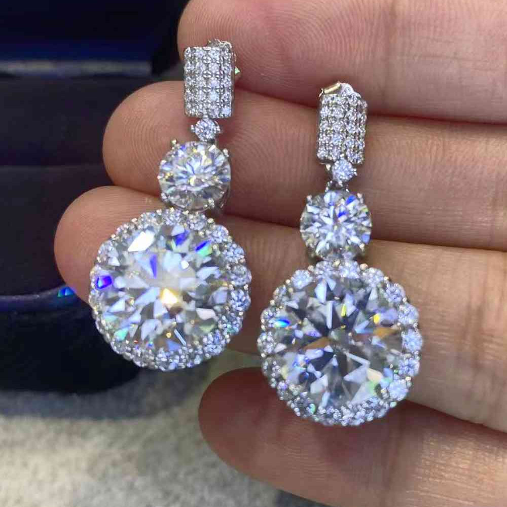 12 Carat Moissanite Platinum-Plated Drop Earrings