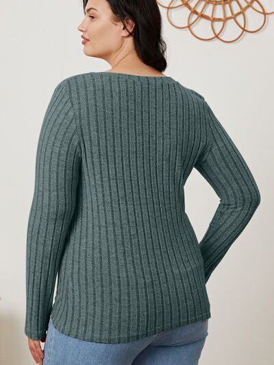 Basic Bae Full Size Ribbed V-Neck Long Sleeve T-Shirt - Stormyjay