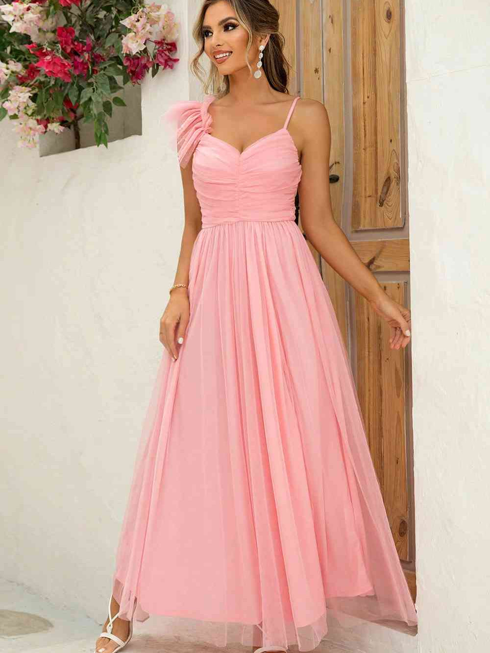 Asymmetrical Ruched Slit Dress