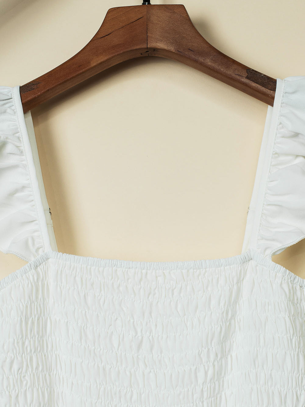 Apricot Smocked Ruffle Strap Pocket Wide Leg Jumpsuit - Stormyjay