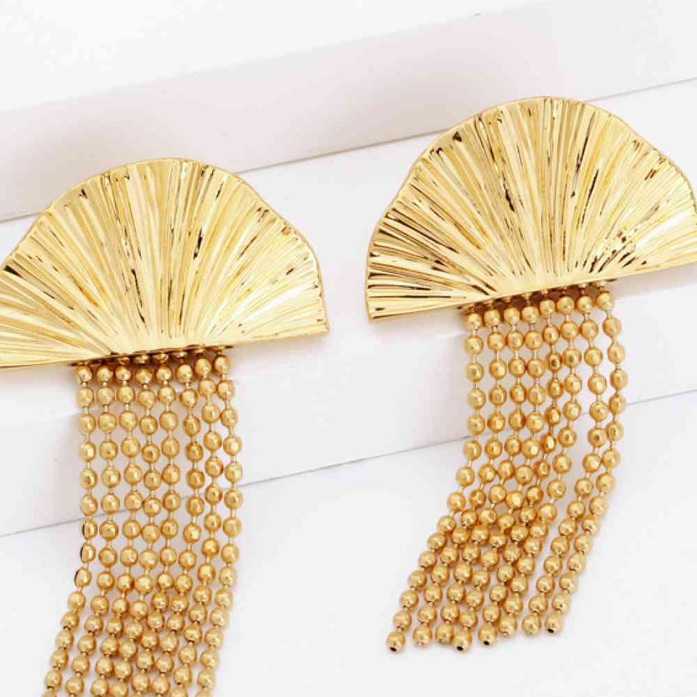 18K Gold Plated Fan Fringe Dangle Earrings