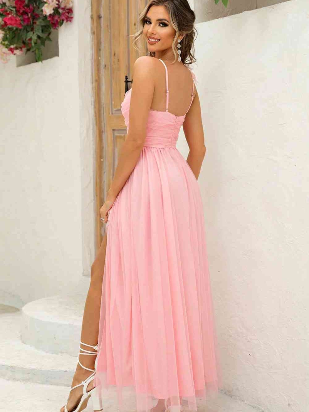 Asymmetrical Ruched Slit Dress