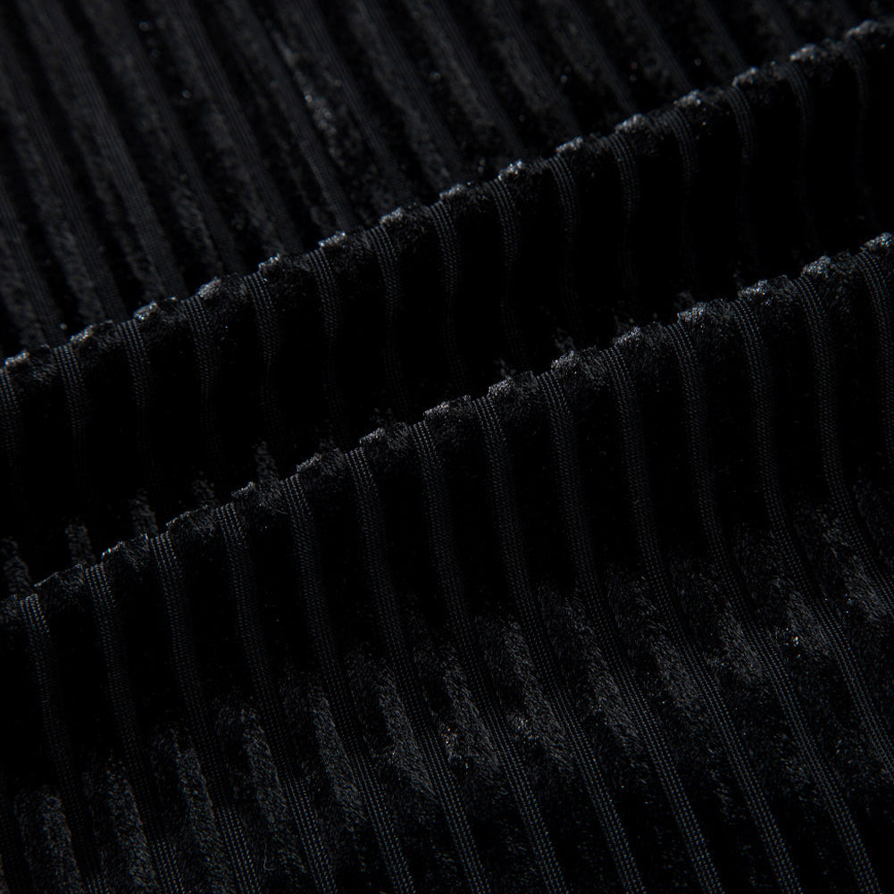 Black Dotted Mesh Striped Frilled Neck Bubble Sleeve Dress - Stormyjay