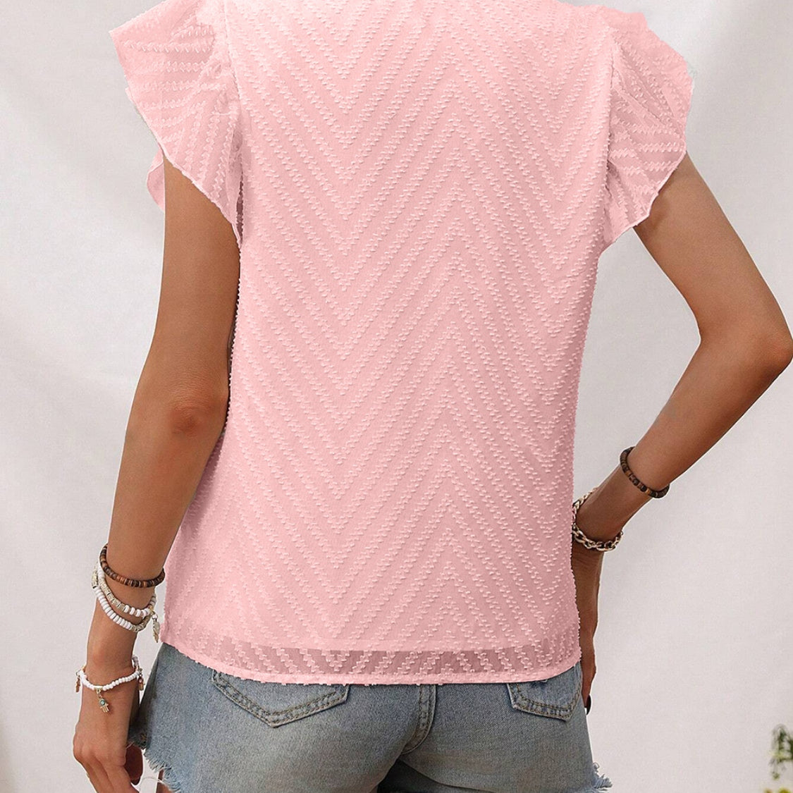 Textured V-Neck Cap Sleeve Blouse - Stormyjay