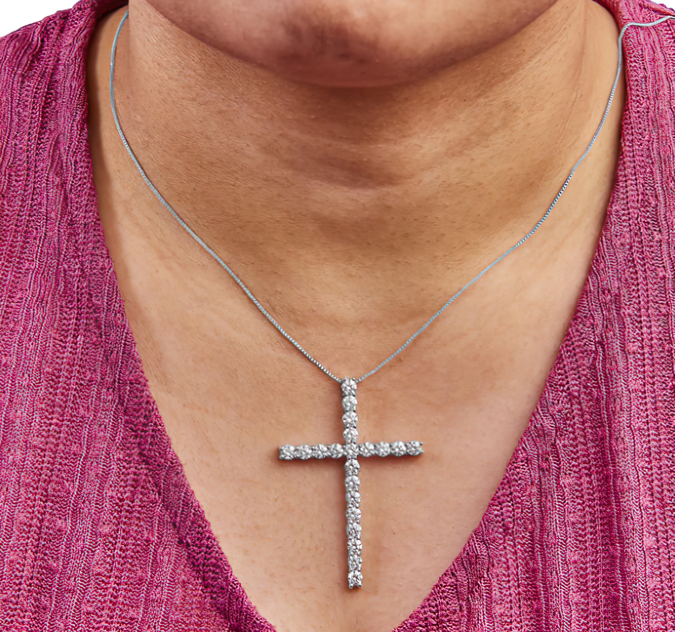 14K White Gold 4.0 Cttw Lab Grown Diamond Cross 18" Inch Pendant Necklace (F-G Color, VS2-SI1 Clarity) - Stormyjay