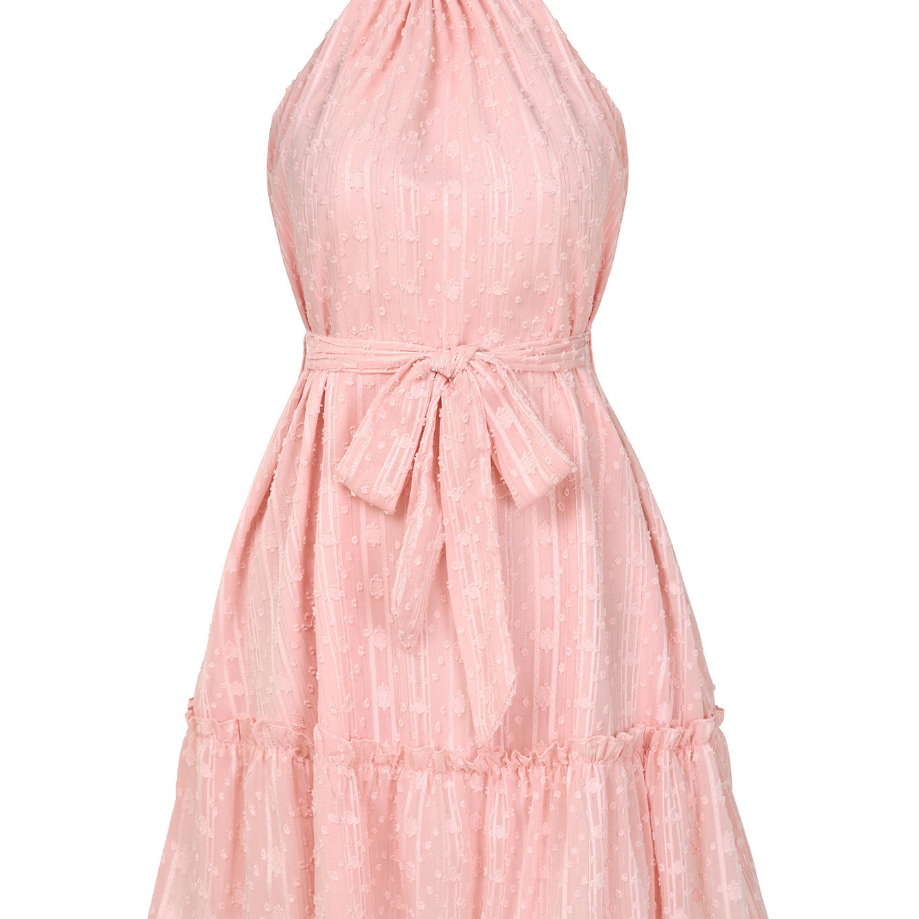 Solid Color Halterneck Dress Summer Casual Lace Tie Waist Womens Clothing New Fashion Vacation Beach Dresses - Stormyjay