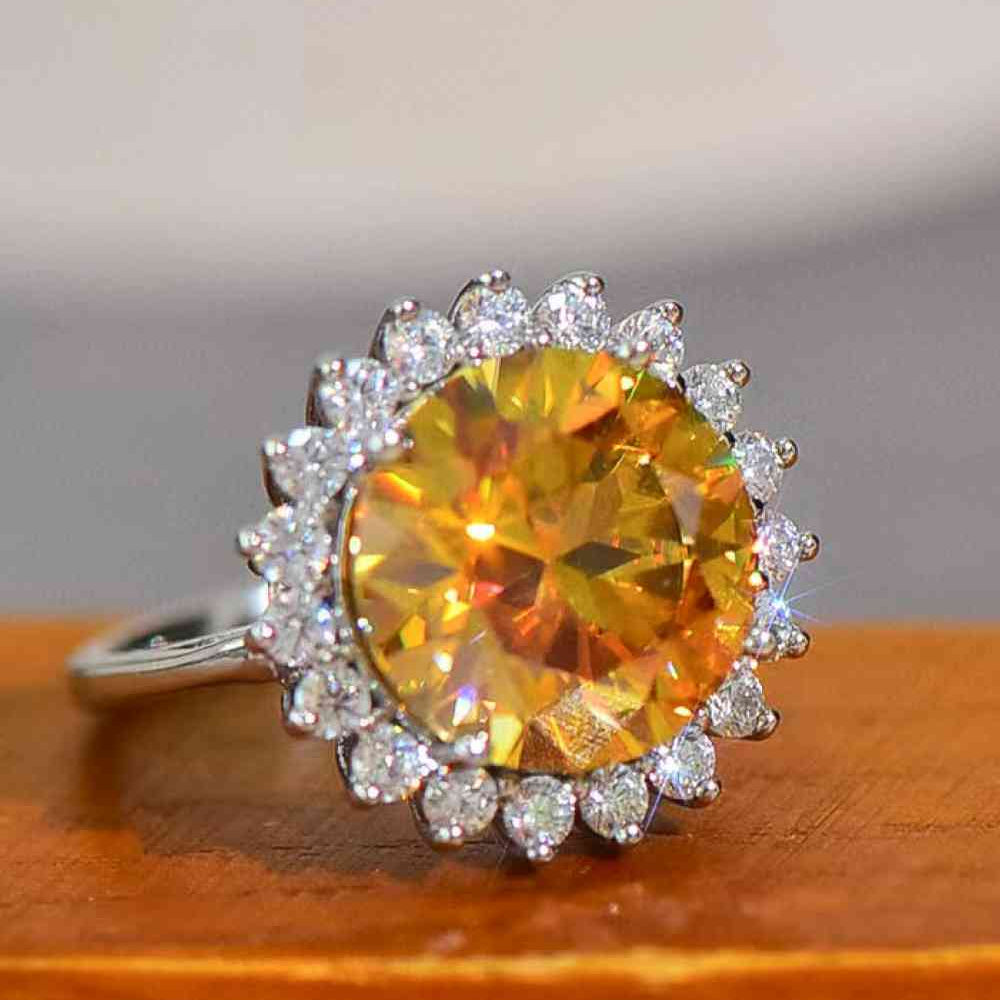 925 Sterling Silver 2 Carat Moissanite Sunflower Ring