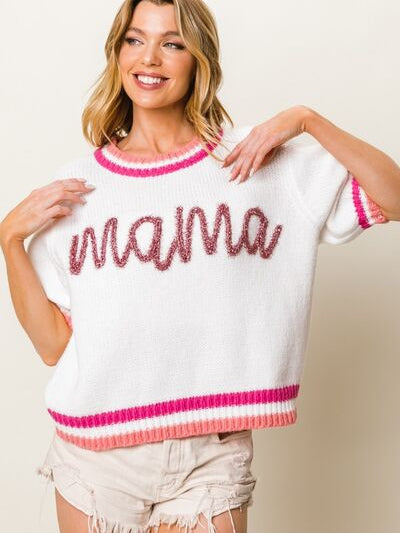 BiBi MAMA Contrast Trim Short Sleeve Sweater - Stormyjay