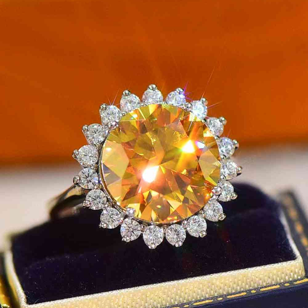 925 Sterling Silver 2 Carat Moissanite Sunflower Ring