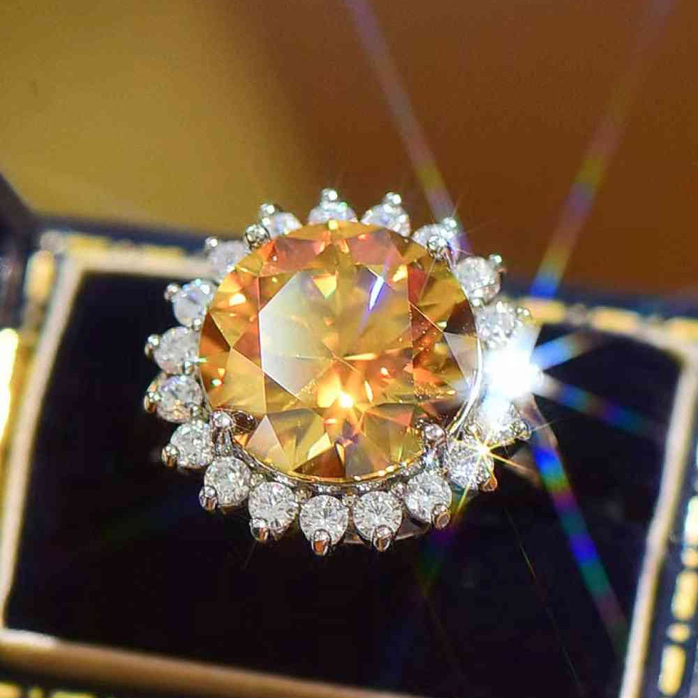 925 Sterling Silver 2 Carat Moissanite Sunflower Ring