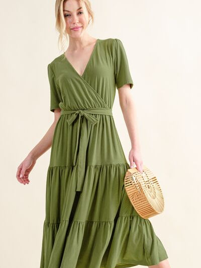 And The Why Soft Short Sleeve Tiered Midi Dress - Stormyjay