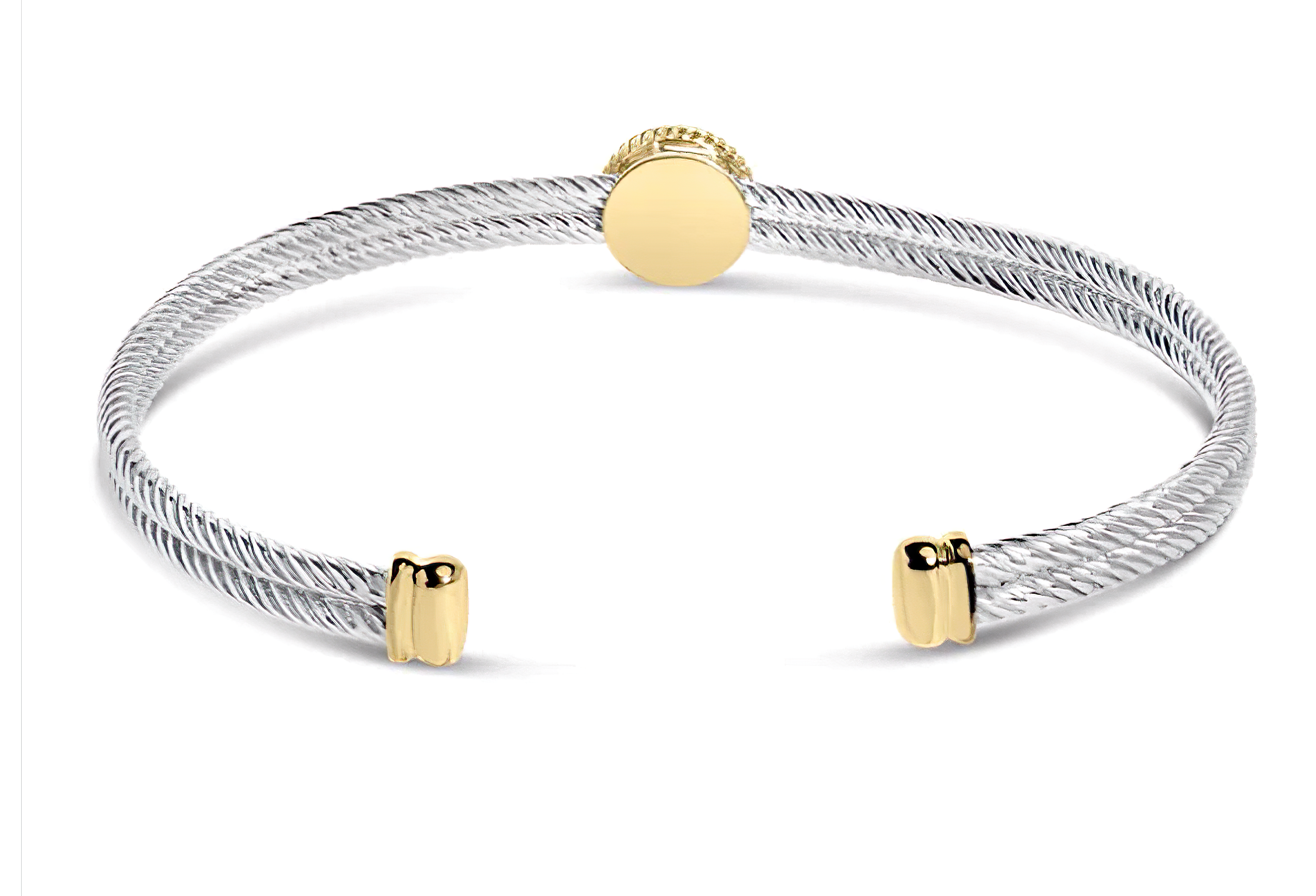 18K Yellow Gold Plated .925 Sterling Silver Diamond Accent and Fleur Di Lis Medallion Bangle Bracelet (I-J Color, SI1-SI2 Clarity) - 7.25 Inches - Stormyjay