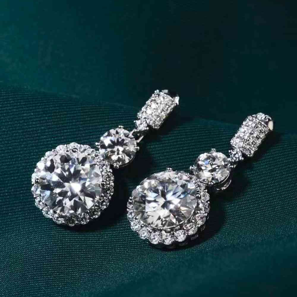 12 Carat Moissanite Platinum-Plated Drop Earrings