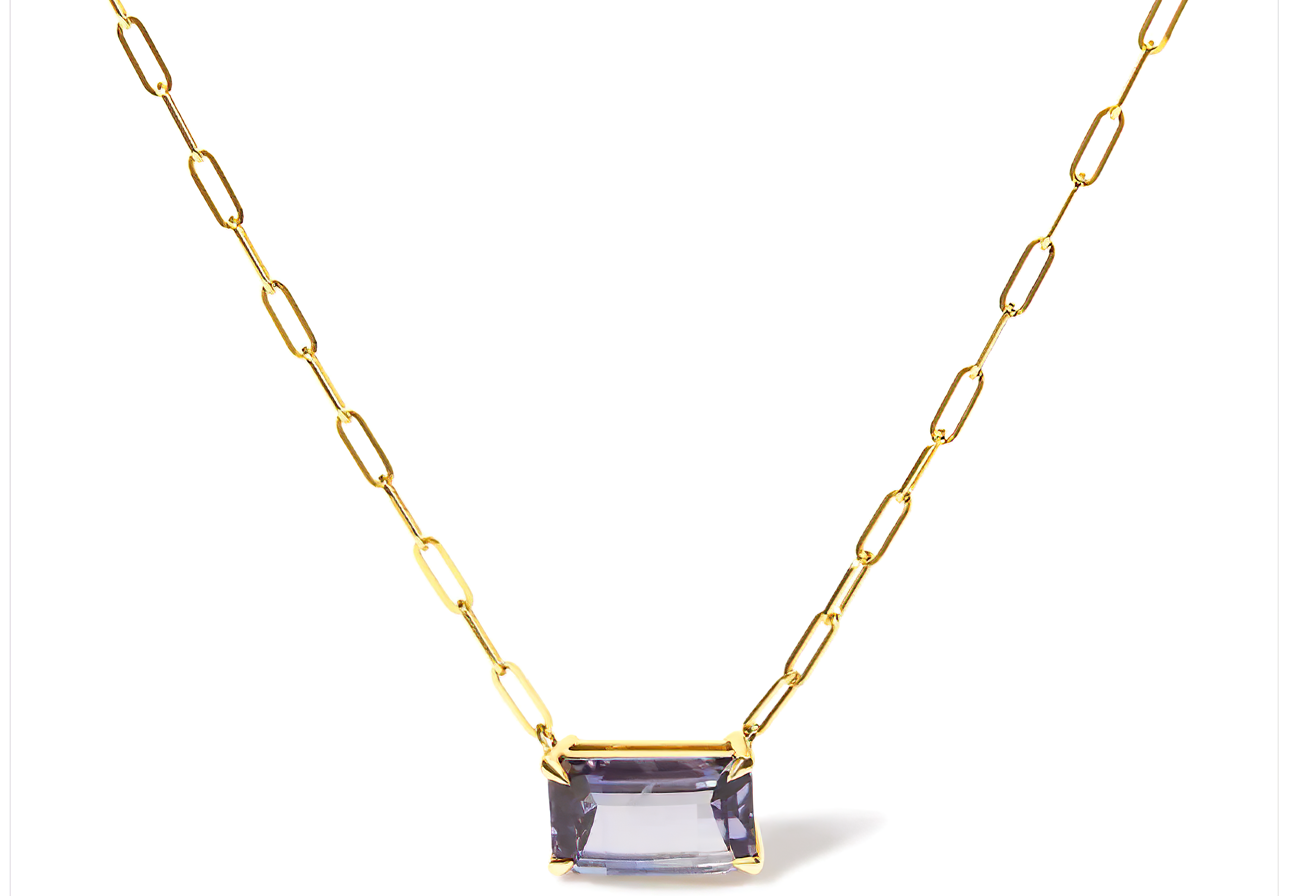 14K Yellow Gold Natural 2 7/8 Cttw Pixel Cut Emerald Bicolor Tanzanite Pendant Necklace with Paperclip Chain - 18 Inches - Stormyjay