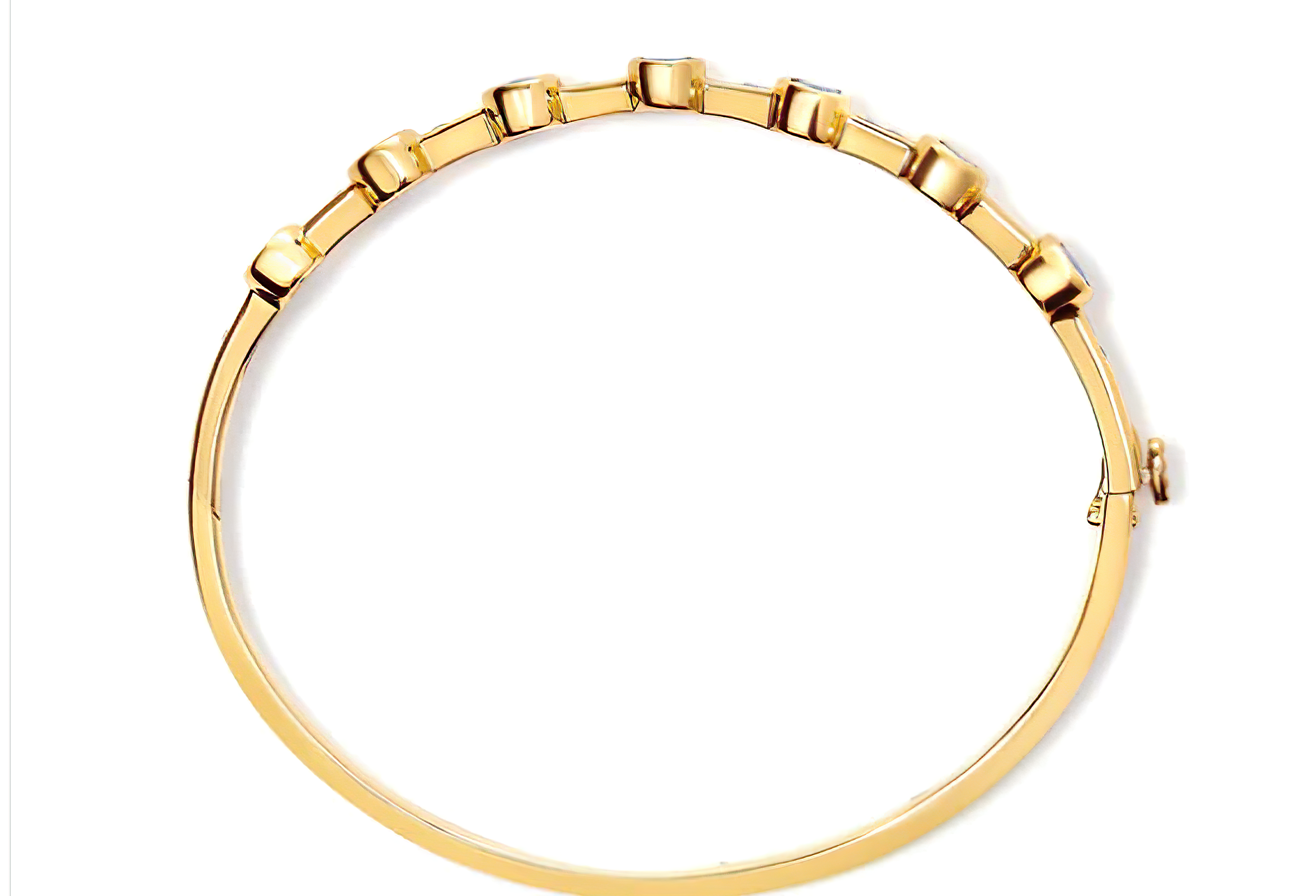 14K Yellow Gold 1/3 Cttw Round-Cut Diamond and 5MM Oval-Cut Blue Tanzanite Gemstone Bangle Bracelet (H-I Color, I1-I2 Clarity) - Size 7 Inches - Stormyjay