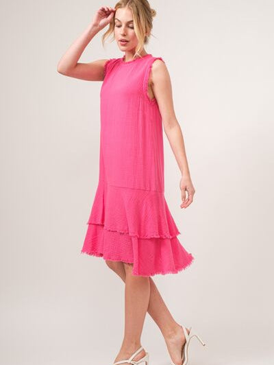 And The Why Washed Fringe Detail Tiered Dress - Stormyjay