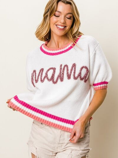 BiBi MAMA Contrast Trim Short Sleeve Sweater - Stormyjay