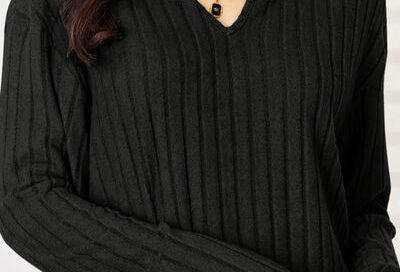 Basic Bae Full Size Notched Long Sleeve Top and Pants Set