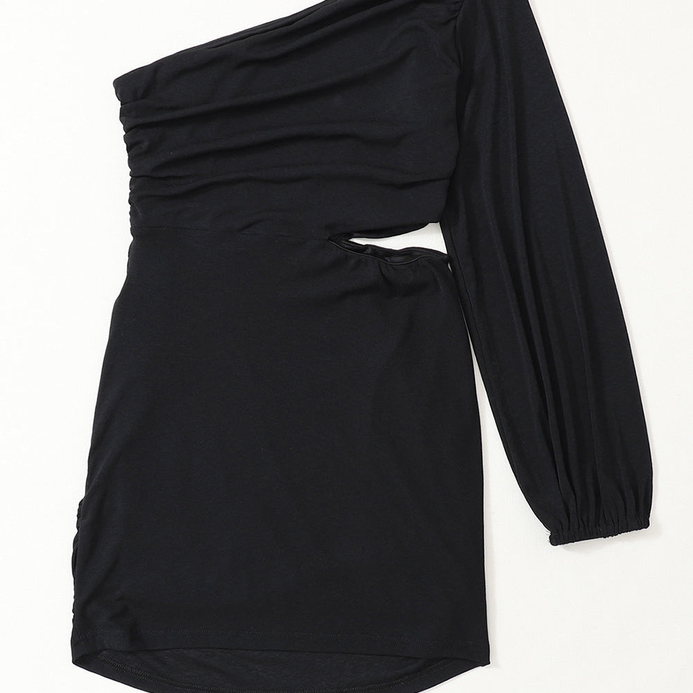 Black  Asymmetric One Shoulder Cutout Bodycon Dress - Stormyjay