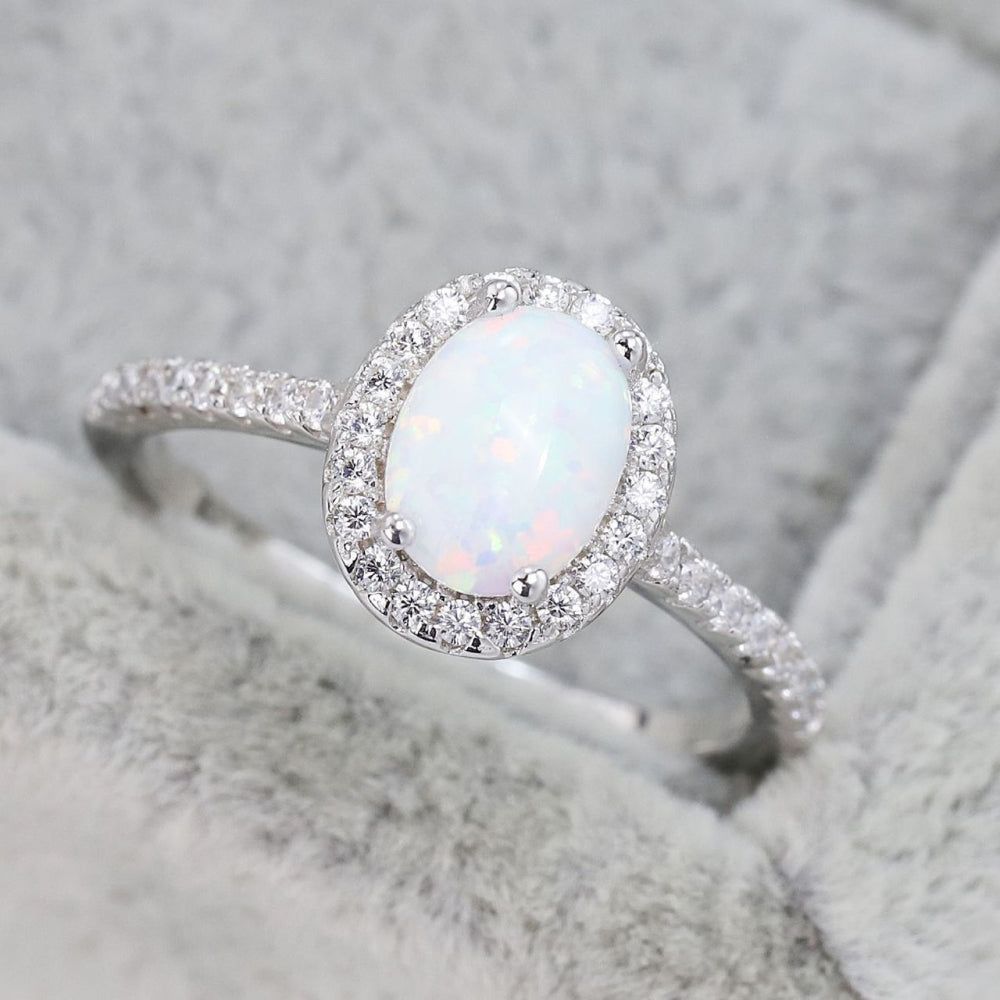 Opal 925 Sterling Silver Halo Ring - Stormyjay