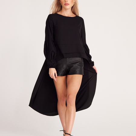 Round Neck Asymmetrical Hem Lantern Sleeve Blouse H72DS3TPXA - Stormyjay