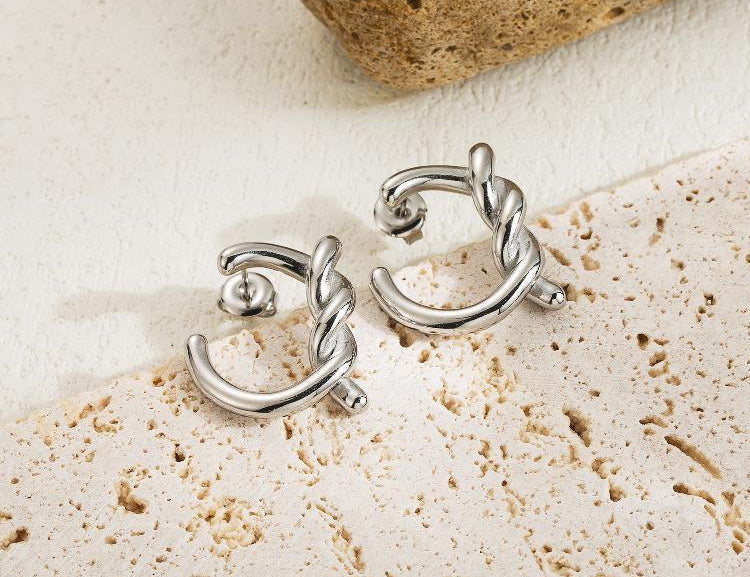 1 pair classic style solid color plating stainless steel 14k gold plated ear studs - Stormyjay